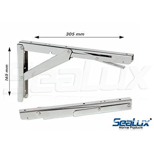 SeaLux New Style Wall Mount Folding Brackets 90 degree Shelf, Bench, Table  Support Stainless Steel 12 Long Arm with easy reach long release Handle /  Max. Bearing 330 lb (Sold as 2 pcs)