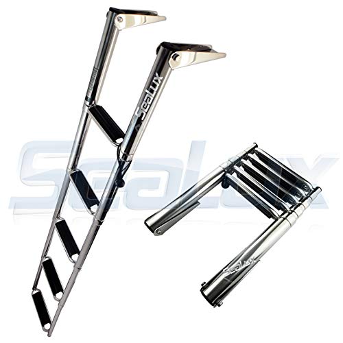 Folding 5 Step Pontoon Boat Ladders, Stainless Steel Telescoping Boarding  Ladder with Wide Pedal, Marine Outboard Top Mount Boat Ladder