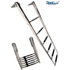 SeaLux Marine Stainless Steel Top Mount Wide Body 14" Center-to-Center, 6-Step Boat Ladder WIDE BODY OVER PLATFORM TELESCOPING Swim Ladder